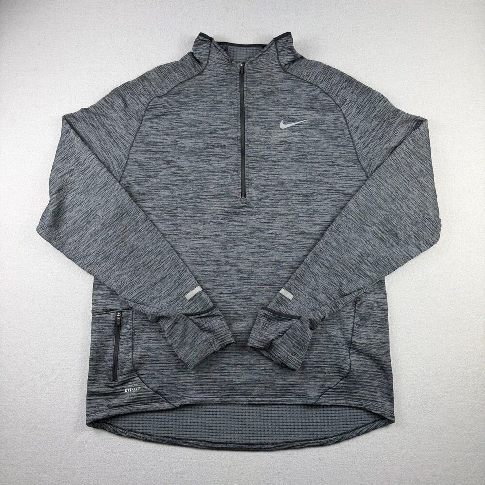 Nike Dri-FIT Mens XL Gray Running 1/4 Zip Reflective Thumbhole Pocket Pullover